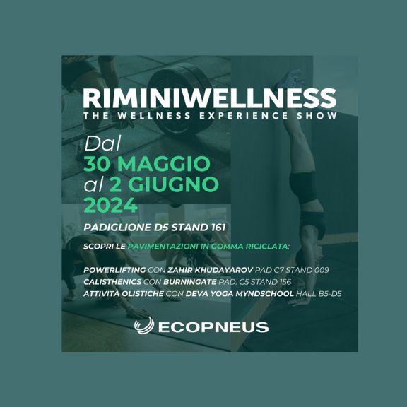 Ecopneus per la prima volta al Rimini Wellness con le pavimentazioni sostenibili Tyrefield, realizzate con gomma riciclata da Pneumatici Fuori Uso